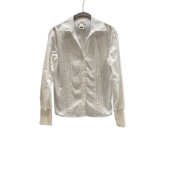 Talbots women’s white pin tuck front elastic wrist sleeve blouse size small - Picture 1 of 5